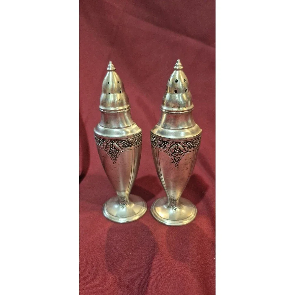 Astor by Poole Bacchante Salt Pepper Shakers Silver Coated Pewter Beautiful Cond